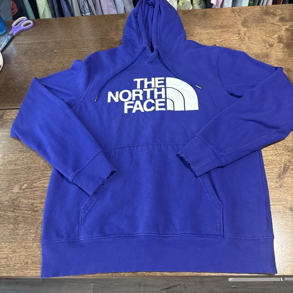 The North Face Hoodie Mens Medium Blue Pullover Sweatshirt Cotton Stretch Casual